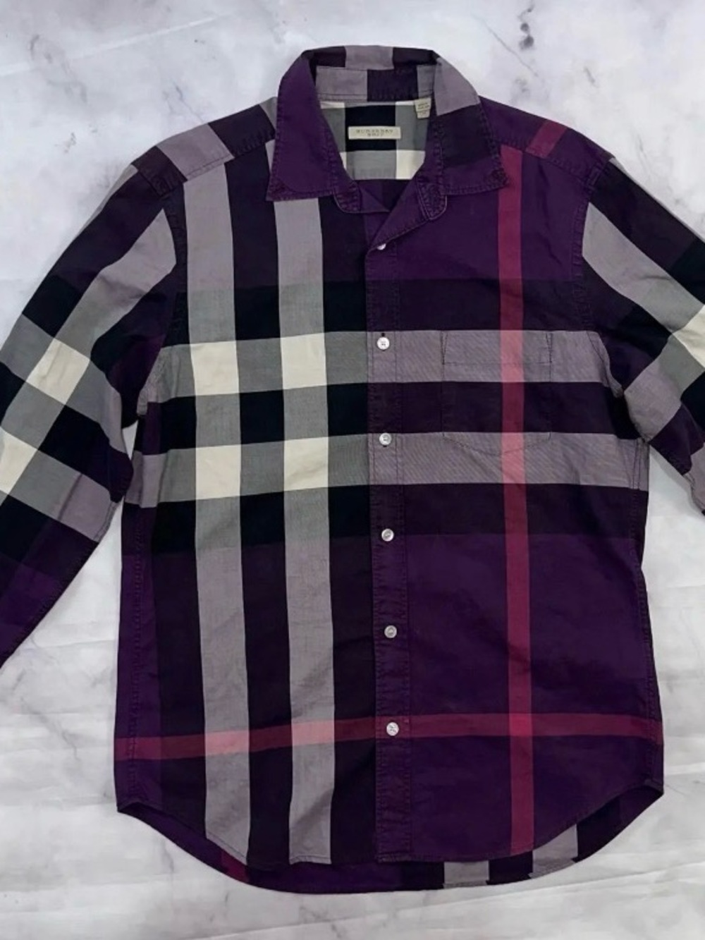 Burberry Royal Purple Check Casual Button-Down Shirt